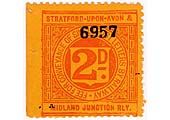 A Stratford upon Avon Midland Junction Railway 2d Postage Stamp for 'Fee for Convenience of Single Post Letters by Railway'
