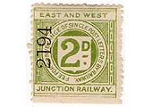 An East & West Junction Railway 2d Postage Stamp for 'Fee for Convenience of Single Post Letters by Railway'
