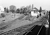 View of Kineton station's goods yard that lay behind the up platform showing a wagon stabled on the siding