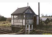 A colour view of Kineton station with the signalman's platform to exchange the token on the right