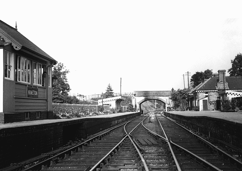 View looking towards Fenny Compton showing the extended platforms and the signal box on the left