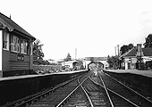 View looking towards Fenny Compton showing the extended platforms and the signal box on the left
