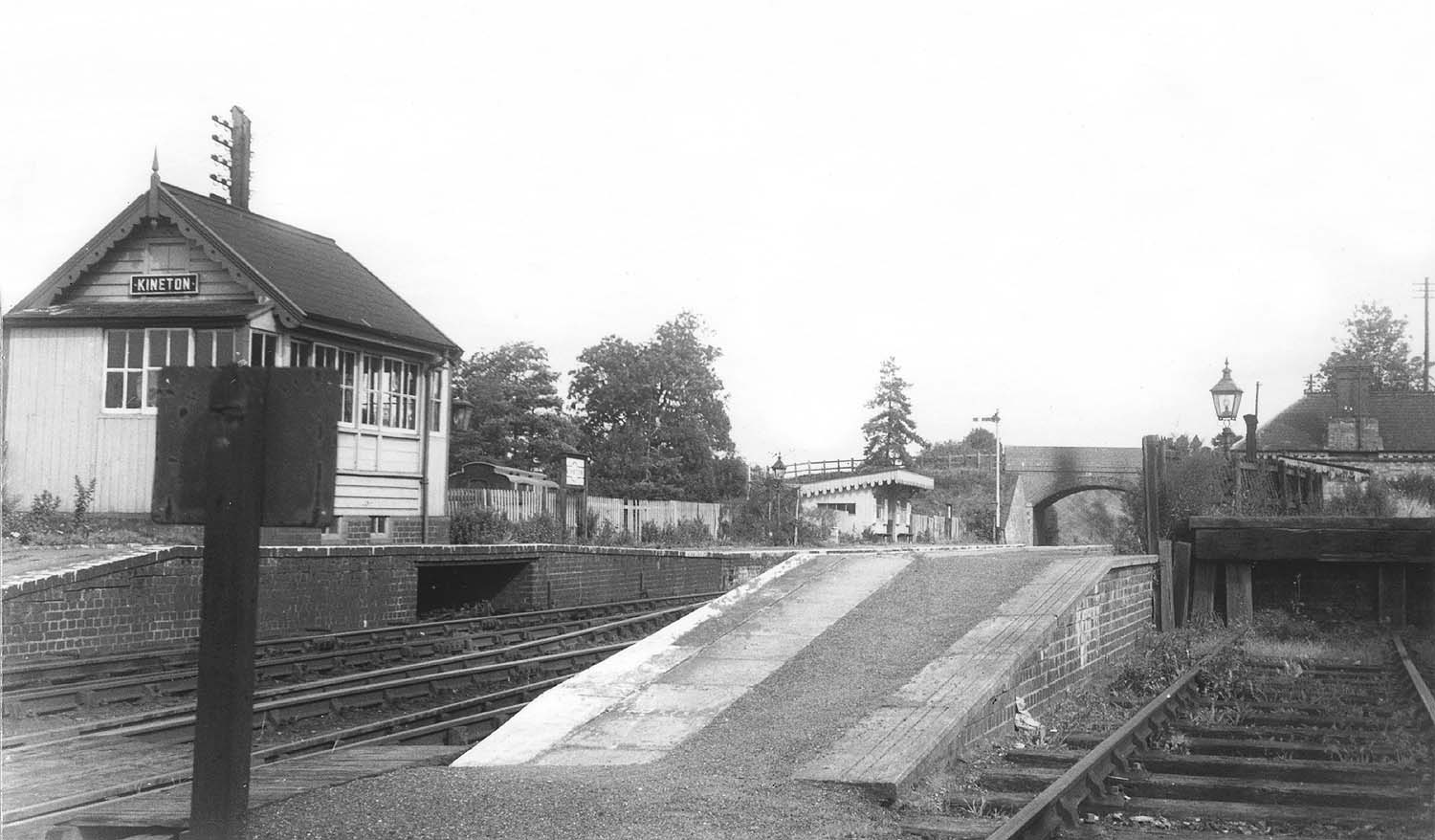 View from the cattle dock siding to Kineton signal box which was built when the two platforms were extended