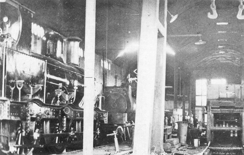 An interior view of the SMJ's Stratford on Avon shed with SMJ 0-6-0 No 10 seen on the left prior to the grouping in 1923