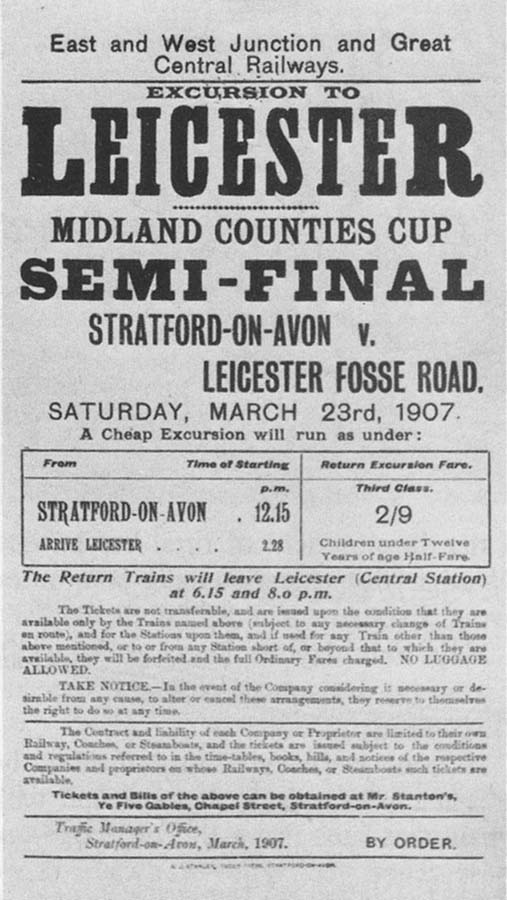 A joint E&WJR and GCR Handbill advertising a Special train between Stratford on Avon and Leicester on 23 March 1907