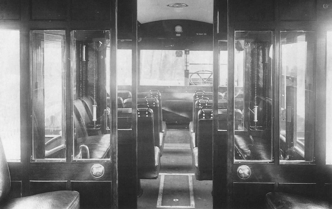An interior view of the forward facing section of 14 seats, the rear section being a smoking salon
