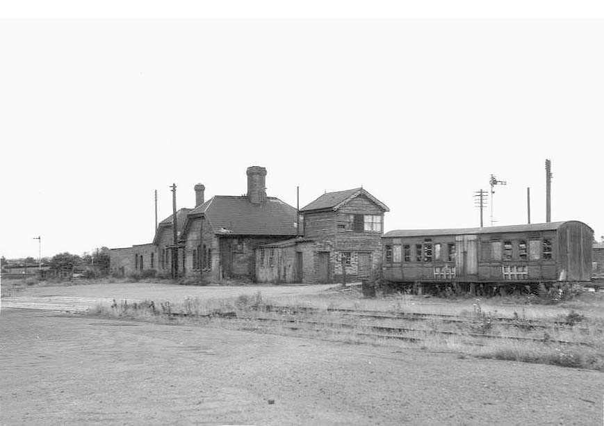 View of the exterior of the exterior of the abandoned Stratford on Avon station taken from the former sidings on 18th August 1962