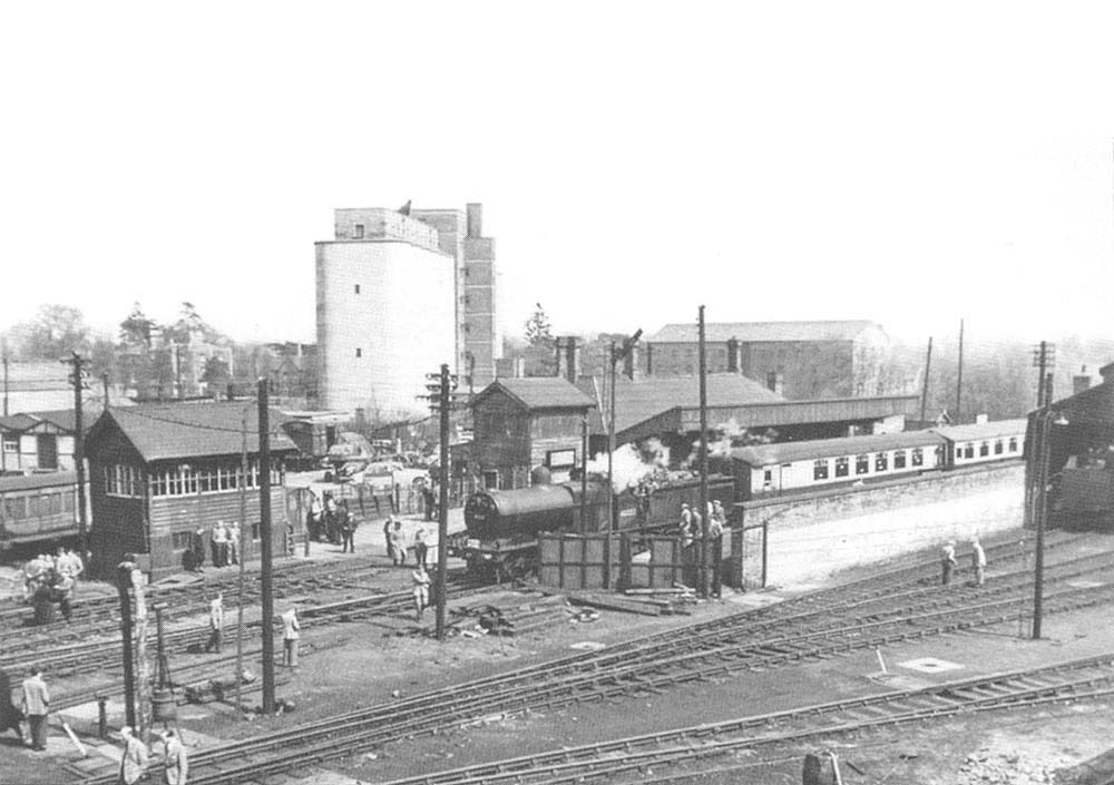 Ex-MR 0-6-0 3F No 43222 is seen standing at Stratford on Avon station in 1956 with a special train going forward to Broom