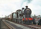 Ex-LMS 4F 0-6-0 No 44188 stands at the head of a SLS Special at Stratford Old Town station on 24th April 1965