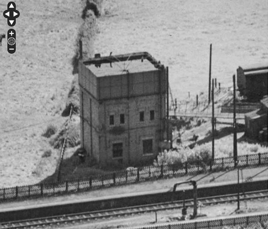 Close up showing the water tank and the ramp which led up to the machine room beneath on 23rd June 1952