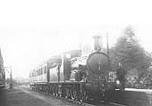 E&WJR 2-4-0 No 13 with a two coach train, waits at Straford upon Avon in East & West Junction Railway days