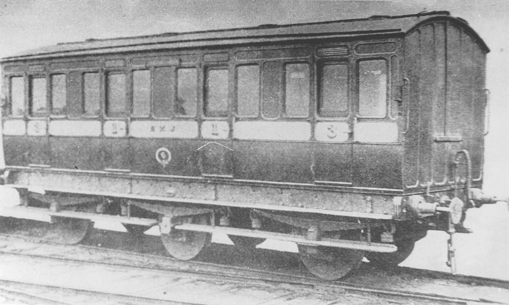 A typical six-wheel Stratford & Midland Junction Railway First Class / Third Class composite coach