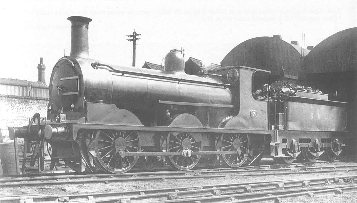 Another view of SMJ 0-6-0 No 7, fully coaled and watered, standing outside the original E&WJR shed