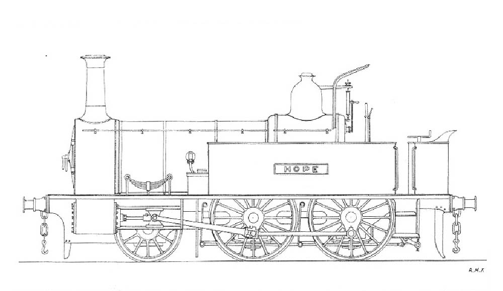 Drawing of E&WJR's 2-4-0T built by the Yorkshire Engine Company to be used on the Broom to Stratford extension