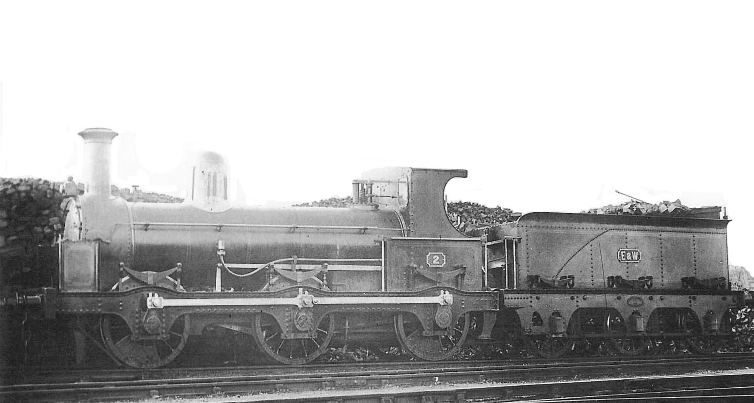 E&WJR 0-6-0 No 2 stands alongside a coal stack thought to be outside Stratford engine shed