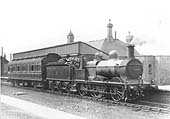 Ex-MR 2F 0-6-0 No 3696 stands at the up platform with single coach on a passenger working to Towcester