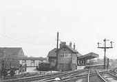 Close up showing part of Stratford onh Avon station's forecourt and entrance to the goods yard and sidings