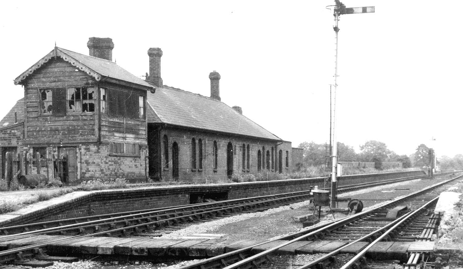 View of Stratford on Avon station lying derelict as seen some ten years after closure to passenger traffic