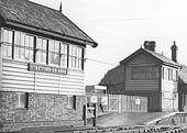Close up showing the original E&WJR signal box to the right and the replacement SMJ signal box on the left