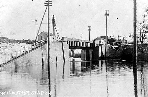 View of the flood which isolated Braunston & Willoughby station from its entrance off the Coventry to London Road