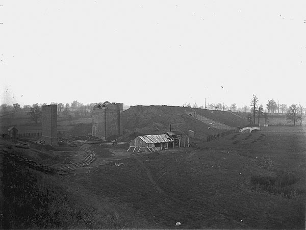 A further view of two of the massive brick piers which formed part of the approach to the Great Central viaduct to the north of the Oxford Canal