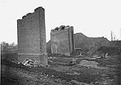 View of two massive brick piers being built to carry the Great Central over low lying ground near Rugby