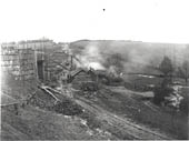 A panoramic view of the building of the twelve arch Catesby viaduct  during its construction