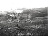 Looking across the valley and the River Leam along the line of Catesby viaduct as the brick piers start to rise
