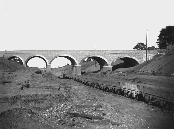 View of the brick built five arch bridge carrying Newton Lane over the Great Central's London Extension