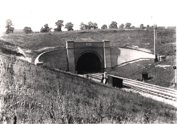 View of the Great Central's newly laid permanent way and the completed south portal of Catesby tunnel
