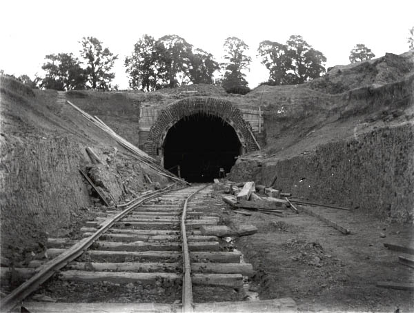 View of the northern portal of Catesby tunnel and the poorly laid contractor's temporary track in August 1896