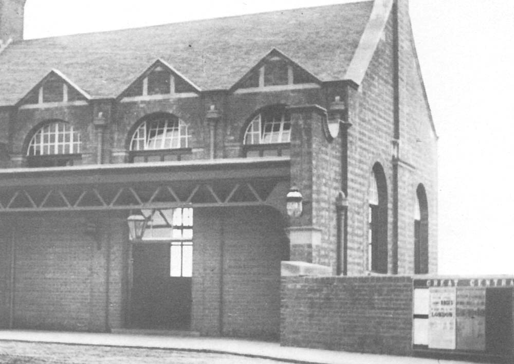 Close up view of the vaulted booking hall situated within the station building fronting Hillmorton Road