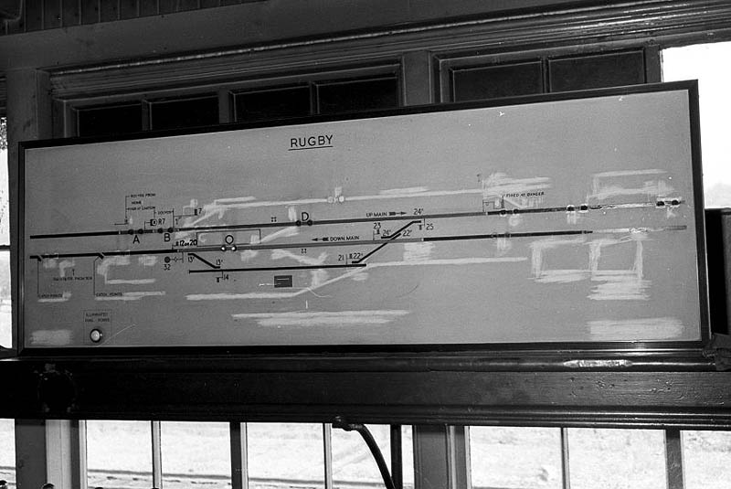  Rugby Station Signal Box's signalling diagram showing the few signals and points now under its control