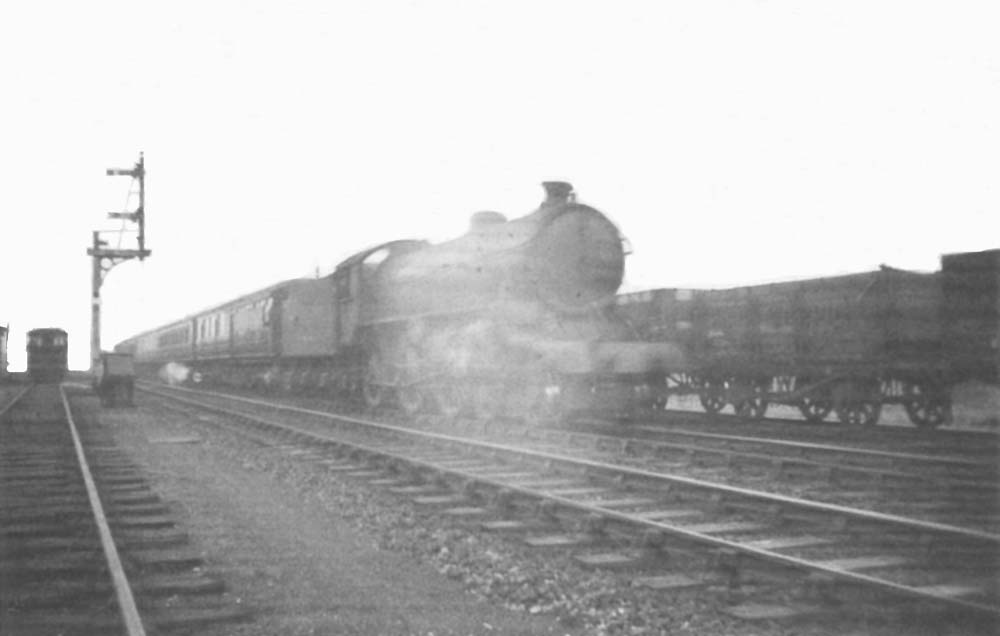 An unidentified ex-LNER 4-6-0 locomotive passes the Down Inner Home and the Down Cattle Sidings Outer Distant