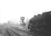 Ex-LMS 'Rebuilt Royal Scot' 4-6-0 No 46111 'Royal Fusilier' approaches Rugby Central at with a down express