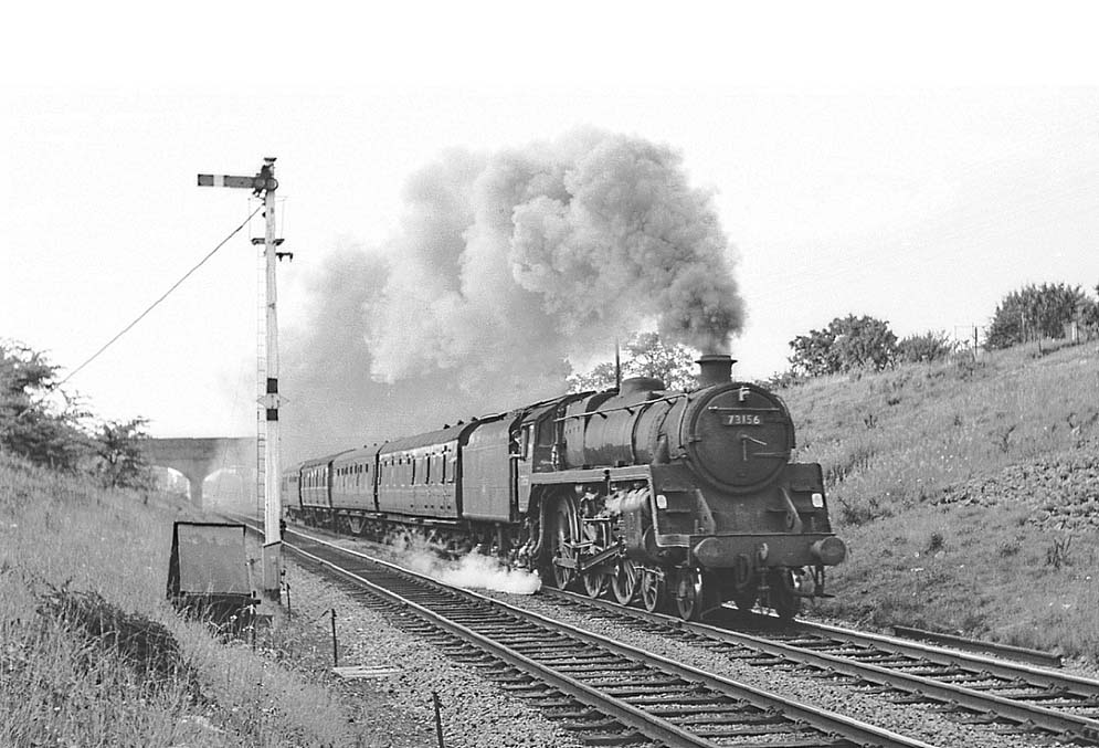 British Railways Standard Class 5 4-6-0 No 73156 on a Class B passenger service southbound from Rugby Central