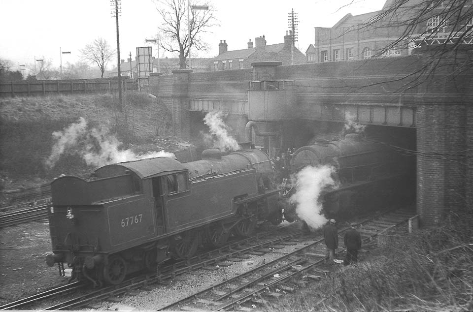 Another view of British Railways built L1 2-6-4T No 67767 and Austerity 2-8-0 No 90697