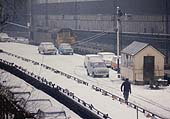 A BRCW Type 3 Bo-Bo diesel-electric locomotive stands at Longbridge's loading dock in February 1972