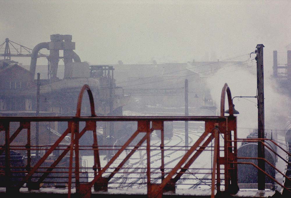 The footbridge in the foreground links the two part of the Austin Works located either side of the railway