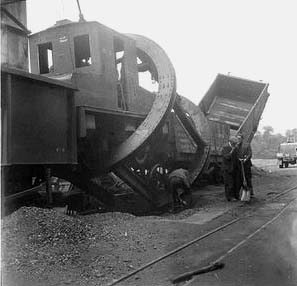 The second of four photographs showing the aftermath of a shunting incident at the Power Station's rotary coal tippler in the late 1940s