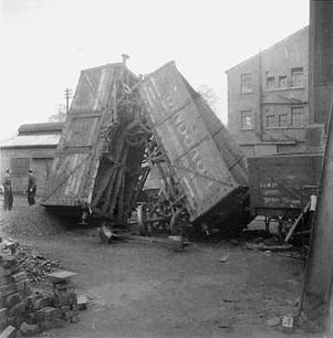 The third of four photographs showing the aftermath of a shunting incident at the Power Station's rotary coal tippler in the late 1940s