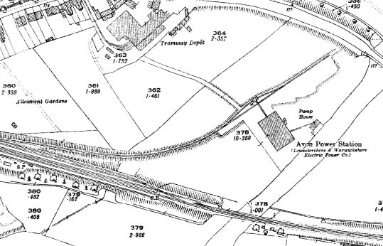 Ordnance survey Map dated 1925, showing the Avon Bridge Power Station beside the River