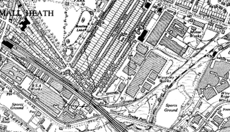 A 1950�s Ordnance Survey Map of Small Heath showing the original BSA Works and the GWR Main Line
