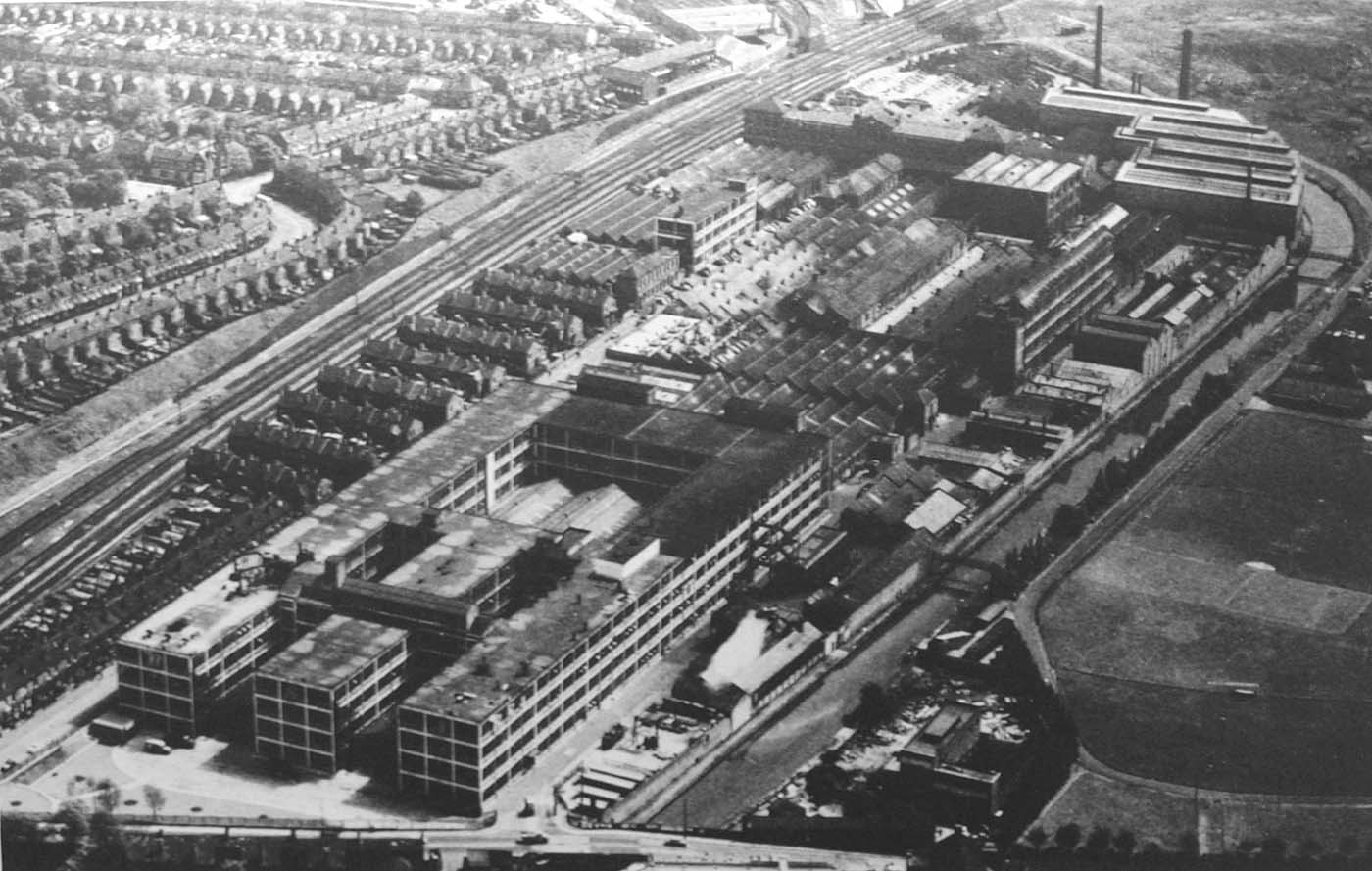 A 1940’s aerial view of the Birmingham Small Arms (BSA) Small Heath site bounded by; the Grand Union Canal on two sides