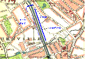 Map showing the location of Cadbury's exchange sidings in relation to the main factory and the Waterside complex