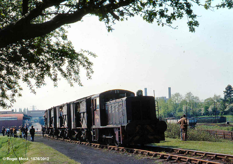 No 14 and the railtour train have reached the warehousing and wharf area on the east side of the canal and railway