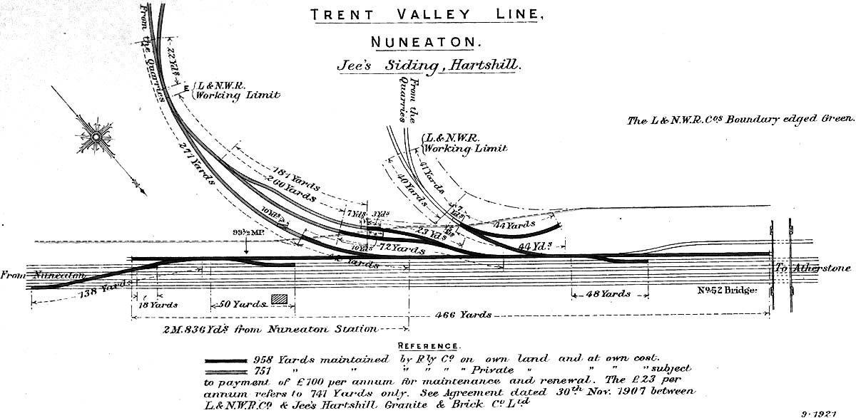A schematic diagram of Jee's Siding used to illustrate the boundaries of the LNWR and apportioned costs of repair and renewal