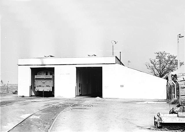 View of one of Coventry Colliery's 15xx Class locomotives standing inside the new two road engine shed located alongside the main shaft