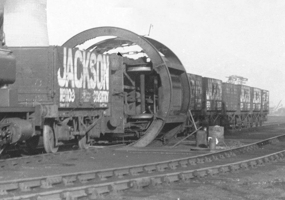 Close up of Longford Generating Station's coal wagon tippler in action with a wagon about to be emptied