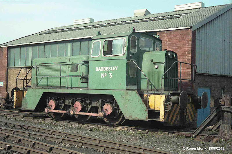 View of Diesel Hydraulic 'Baddersley No 3' stands alongside Daw Mill locomotive shed on 25th April 1988